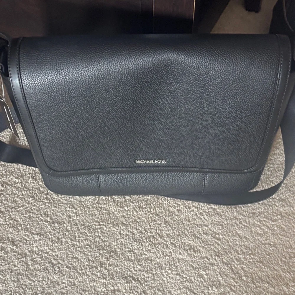 Michael Kors Black Pebbled Leather Messenger Crossbody